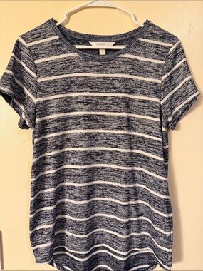 Market & Spruce Navy and White Striped Short Sleeve Tee